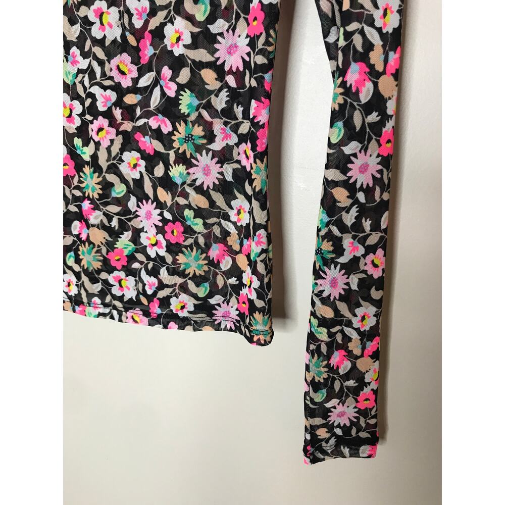 AFRM Black Floral Sheer Mesh Long Sleeve Top M - Picture 5 of 8